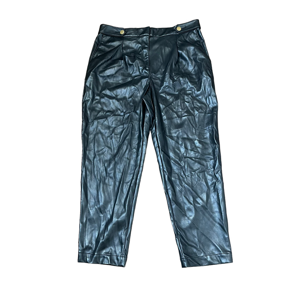 Ann Taylor Loft Womens Imitation Leather Pants Size 12 Cropped Black 34X27‎